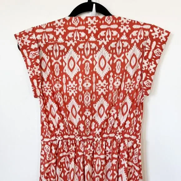 Evereve BB Dakota Emersyn Tiered Midi Dress XS Deep V-Neck Batik Cotton Spring - Picture 9 of 16